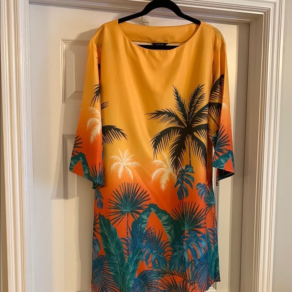 Orange and Green Resort Mini Dress with Dolman Sleeves NWOT never worn